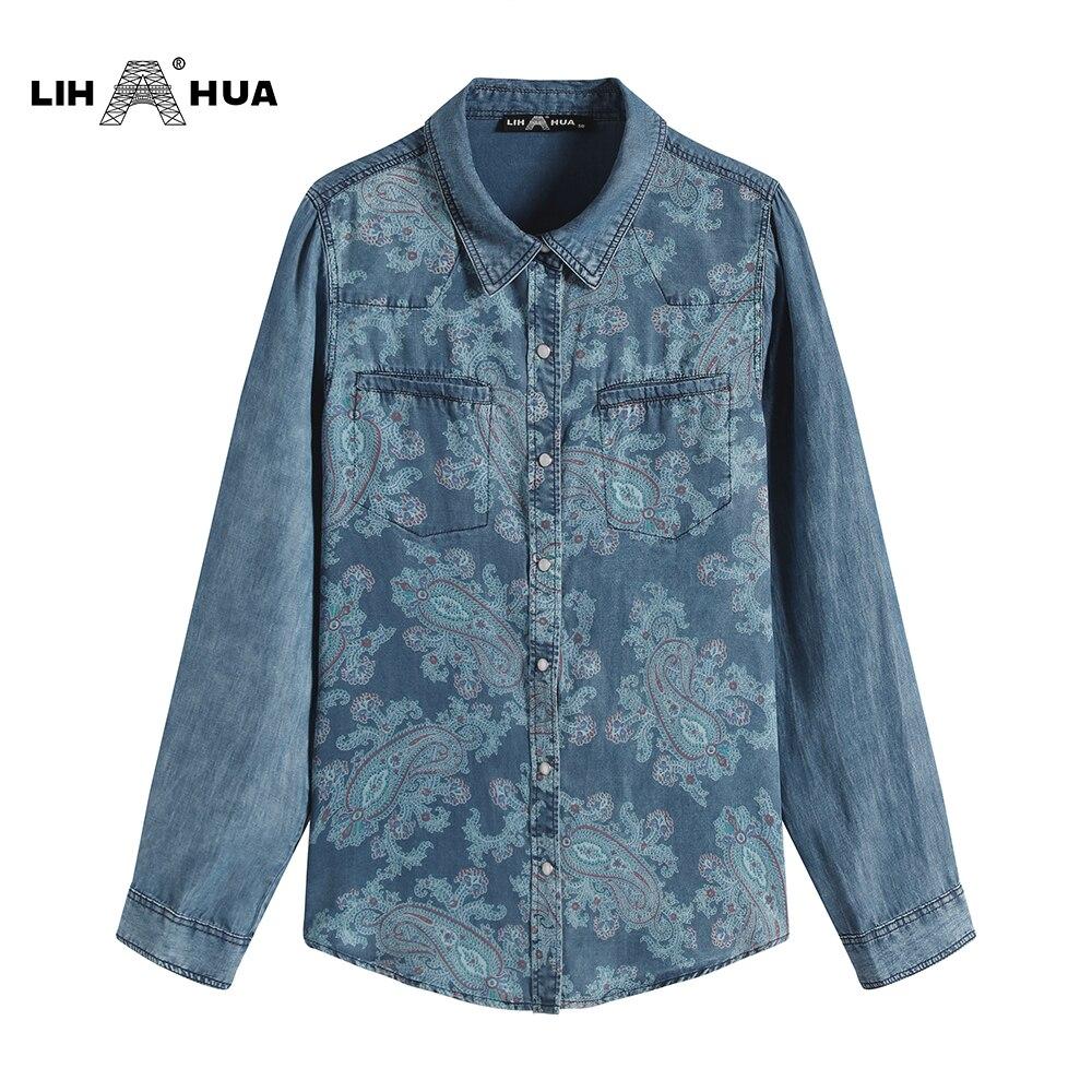Women's Blouses Plus Size Cotton Woven Denim Shirt Button Up Long