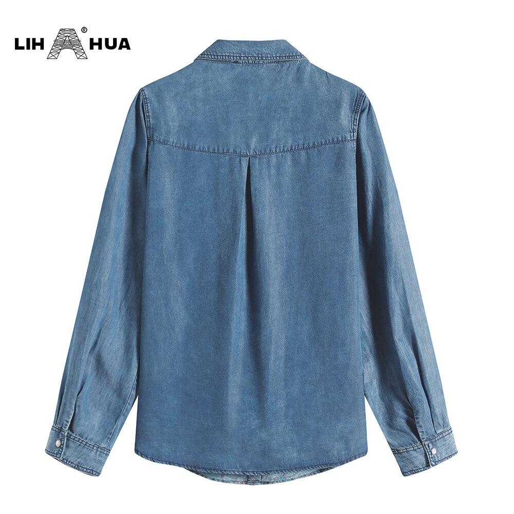 Women's Blouses Plus Size Cotton Woven Denim Shirt Button Up Long