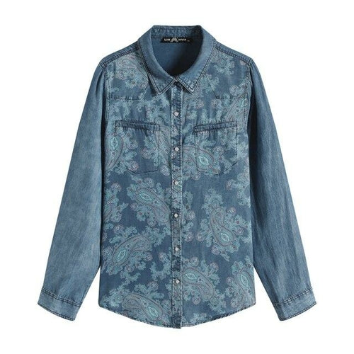Women's Blouses Plus Size Cotton Woven Denim Shirt Button Up Long