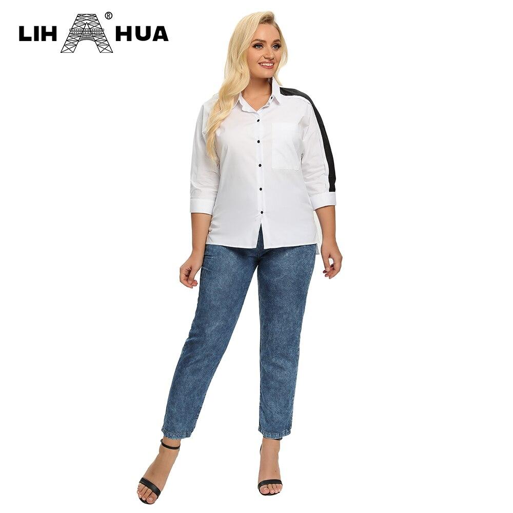 Women's Plus Size Spring Shirt With Elastic Lapel Tie Buttons Casual