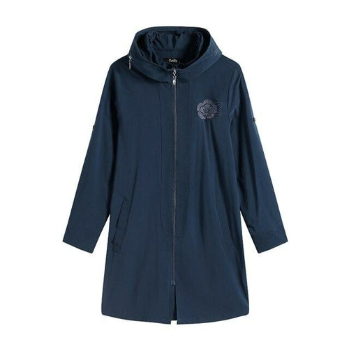 Women's Plus Size Windbreaker Mid-Length Hooded Jacket Spring And