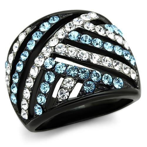 Two-Tone IP Black Stainless Steel Ring with Top Grade Crystal