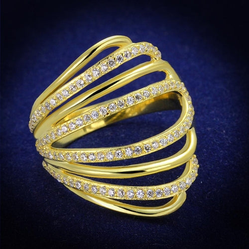 Gold 925 Sterling Silver Ring with AAA Grade CZ in Clear