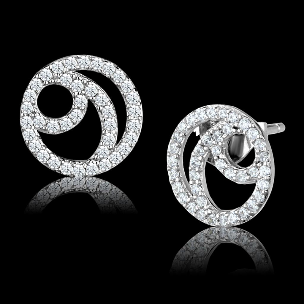 TS511 - Rhodium 925 Sterling Silver Earrings with AAA Grade CZ in