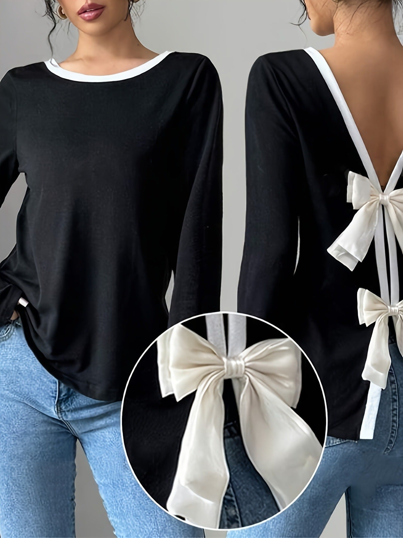 Women's Trendy Round Neck Two-Piece Illusionknit T-Shirt Full Sleeve