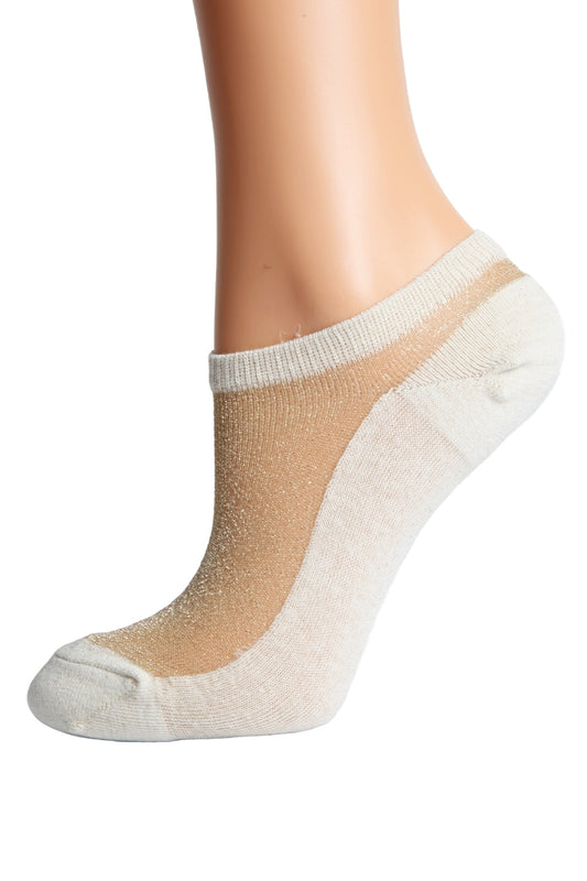 Beige glittery socks for women