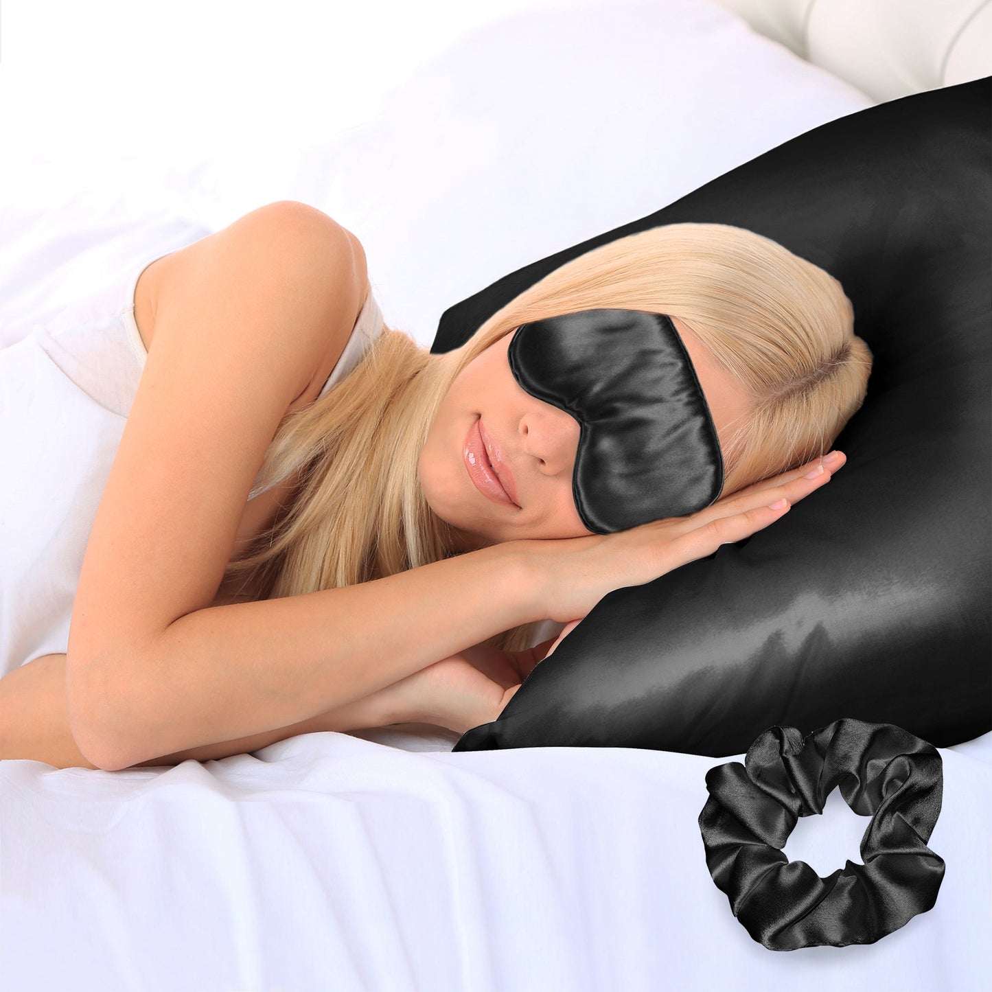 Super-Soft Satin Pillowcase, Eye Mask & Scrunchie ( 3-Piece Set)