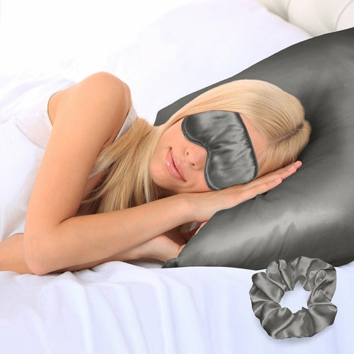 Super-Soft Satin Pillowcase, Eye Mask & Scrunchie ( 3-Piece Set)