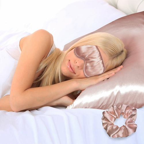 Super-Soft Satin Pillowcase, Eye Mask & Scrunchie ( 3-Piece Set)