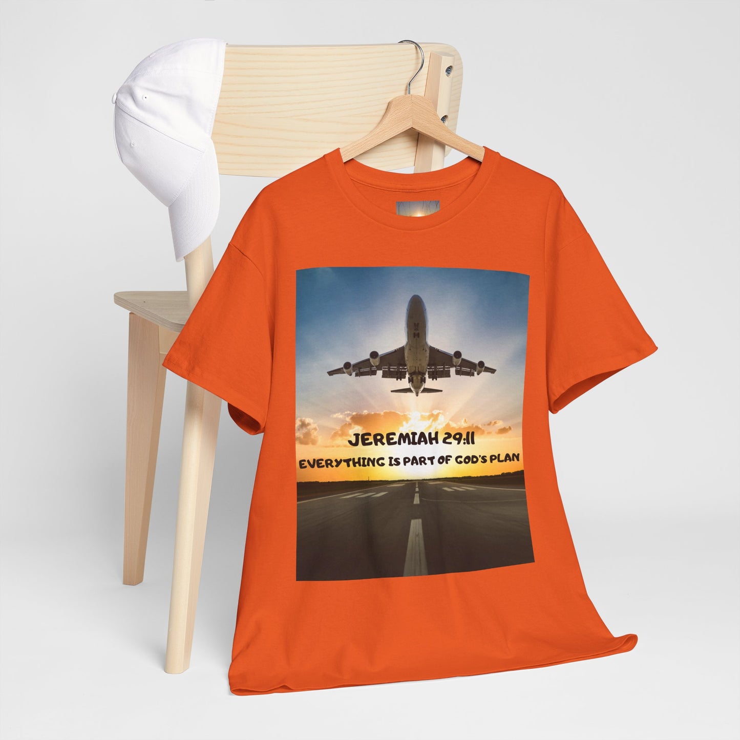Faith Travel T‑Shirt — “Jeremiah 29:11 / Matthew 28:20” Inspirational Plane Tee