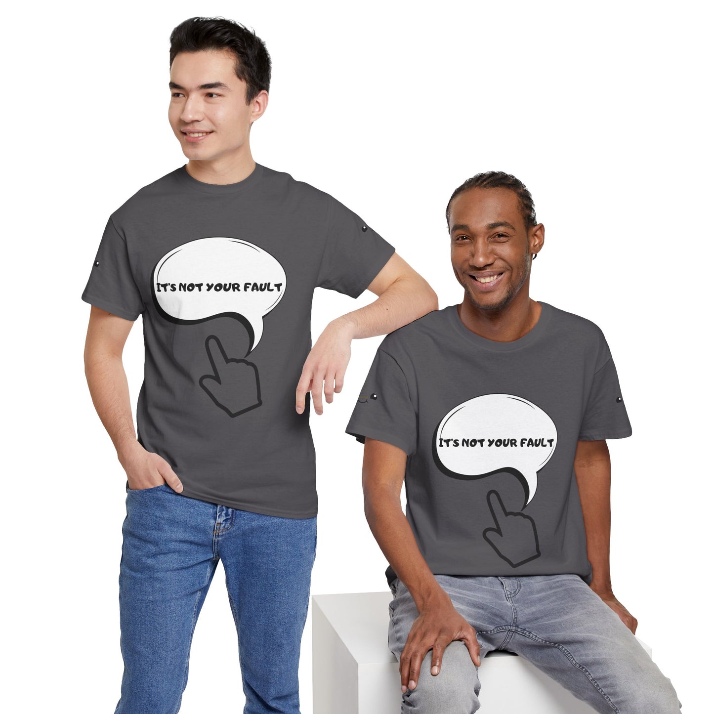 Graphic Tee — "It's Not Your Fault" Comic-Style Pointing Design