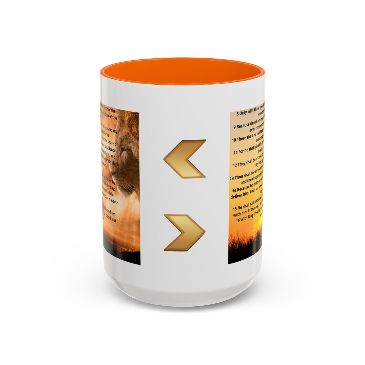 PSALM 91 Inspirational Lion Accent Coffee Mug | Motivational Gift, Scripture Mug, Unique Home Decor, Faith-Based Coffee Cup, Lion Design