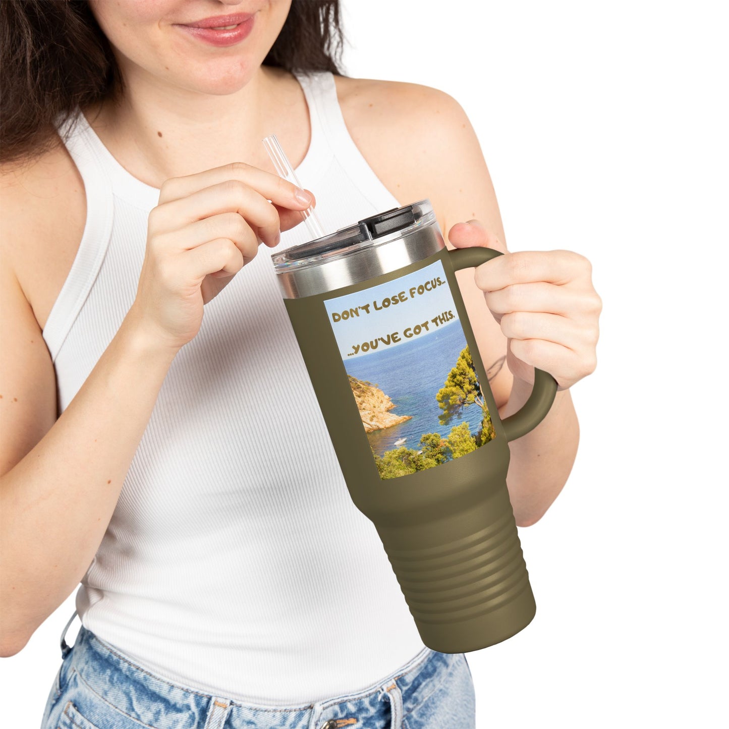 Inspirational Travel Tumbler 40oz — "Don't Lose Focus, You've Got This" Scenic Insulated Mug
