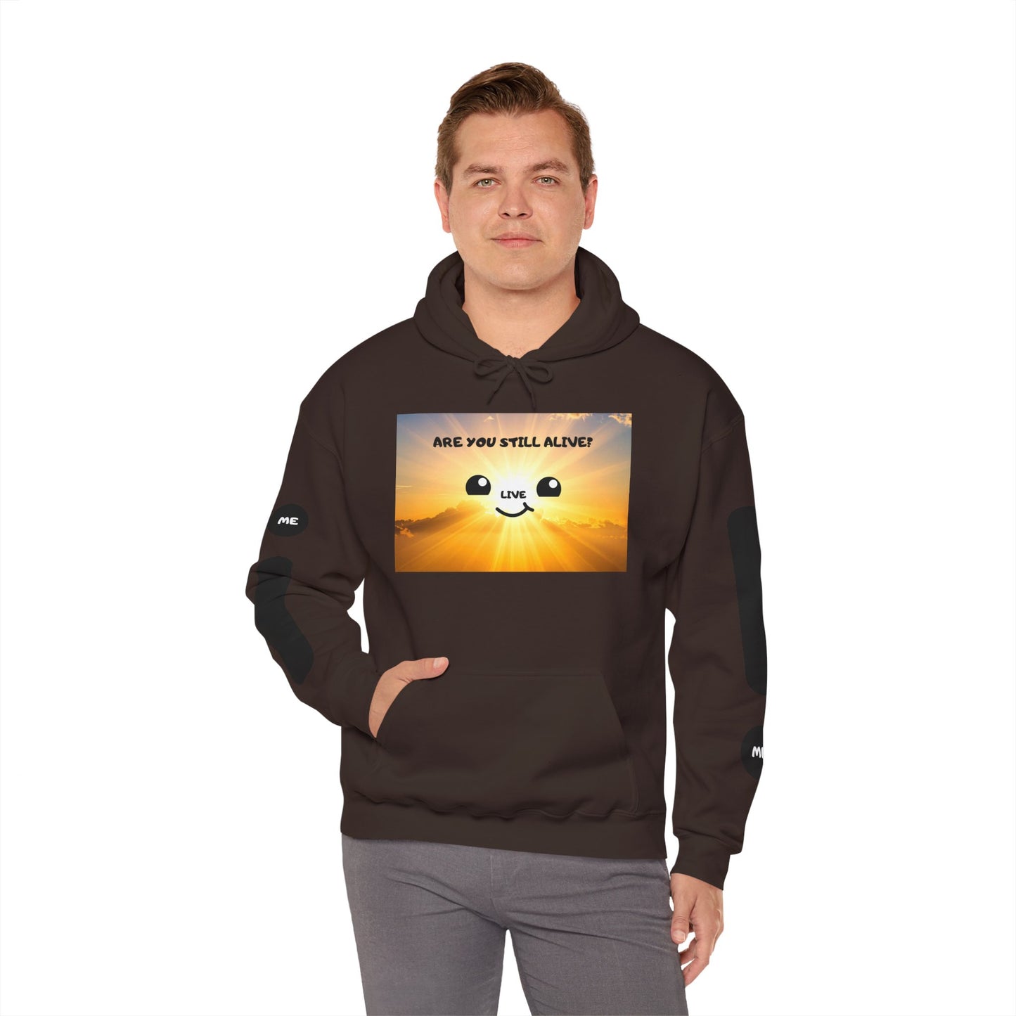 Smile Face Hoodie — "Are You Still Alive?" Sunrise Graphic Hooded Sweatshirt
