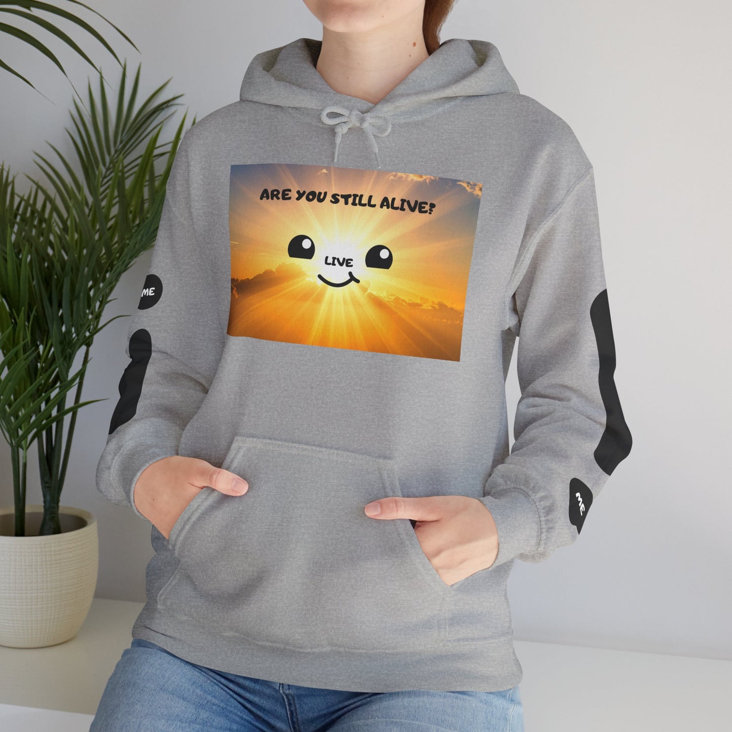 Smile Face Hoodie — "Are You Still Alive?" Sunrise Graphic Hooded Sweatshirt