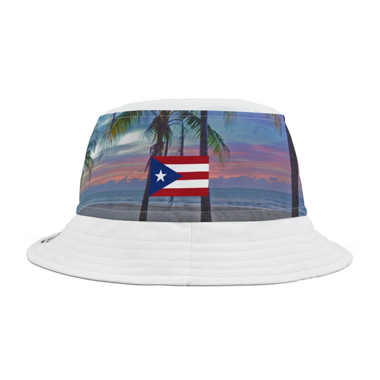 Puerto Rico Sunset Bucket Hat, Tropical Summer Hat, Beachwear Accessory, Gift for Travelers, Vacation Style, Unisex Headwear