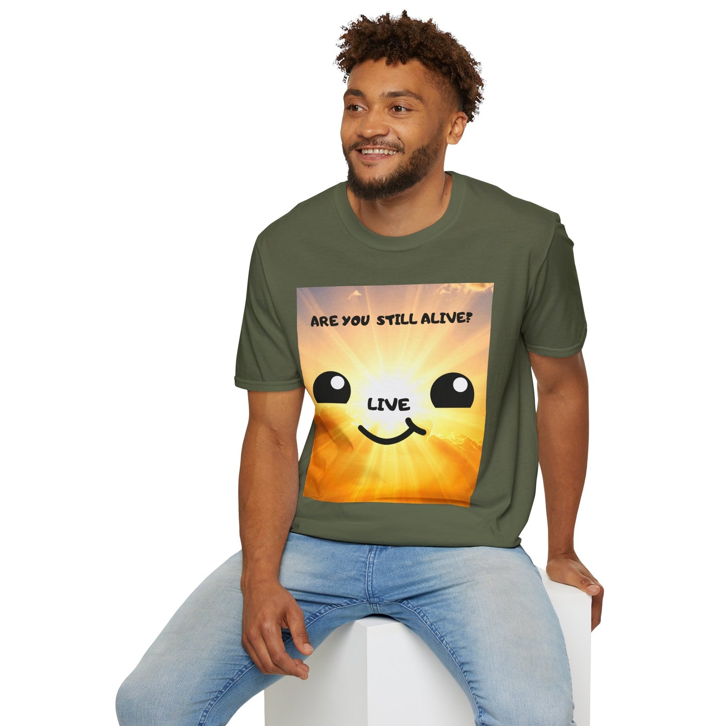 Live Smiley T-Shirt — 'Are You Still Alive?' Sunburst Positive Tee