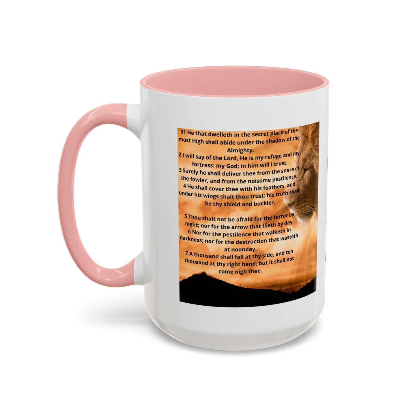PSALM 91 Inspirational Lion Accent Coffee Mug | Motivational Gift, Scripture Mug, Unique Home Decor, Faith-Based Coffee Cup, Lion Design