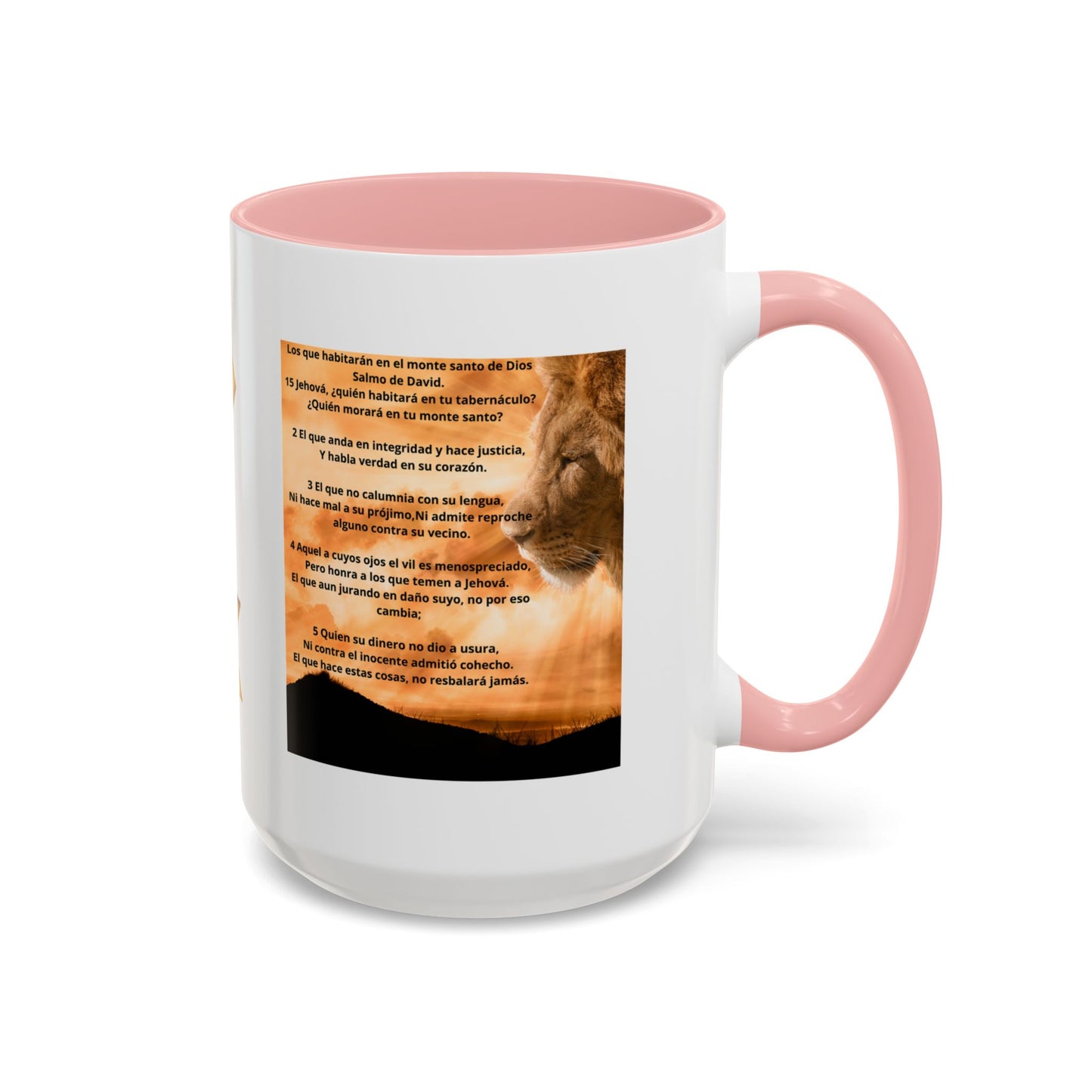 PSALM 15 ENG / SPA Inspirational Lion Accent Coffee Mug | Faith Mug, Motivational Gift, Nature Lover's Cup, Home Decor, Office Drinkware