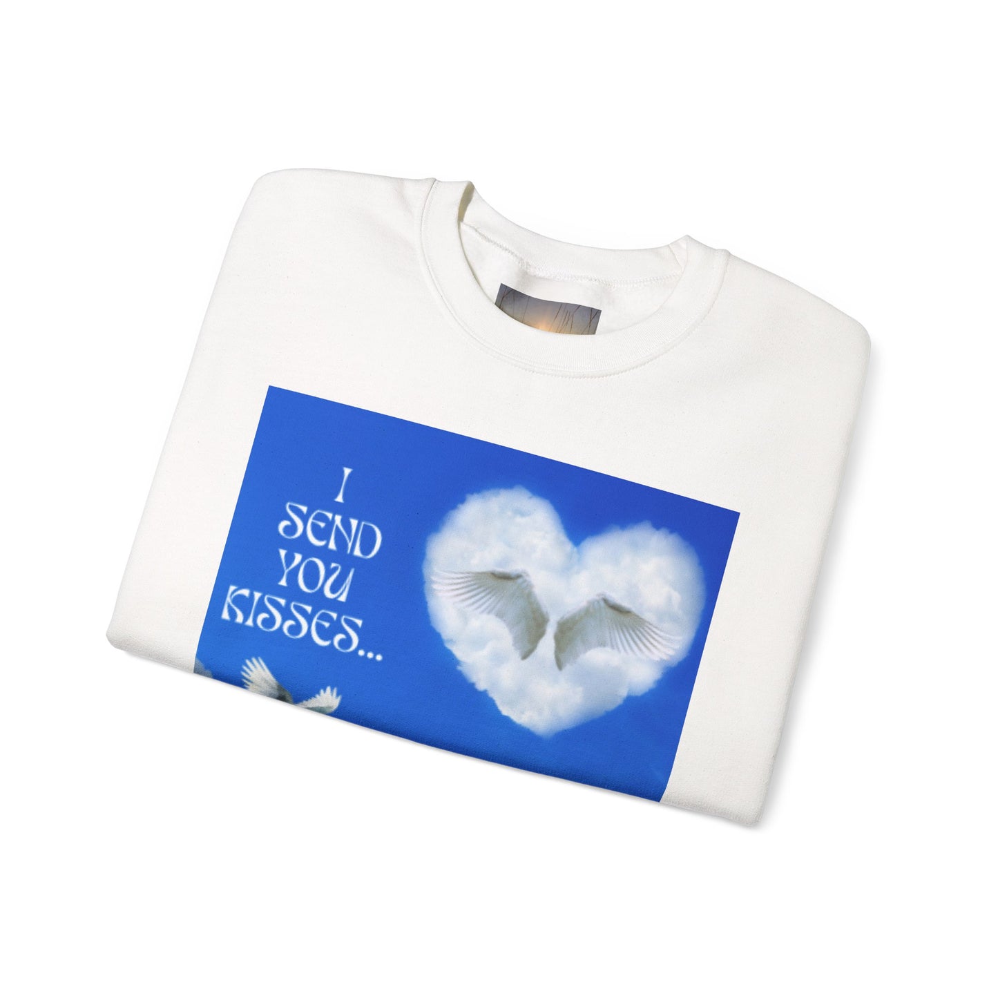 I SEND YOU KISSES Sky Heart Sweatshirt - I Send You Kisses, Cozy Gift for Loved Ones, Unisex Crewneck for Any Occasion, Valentine's Day Apparel, Cloud Print
