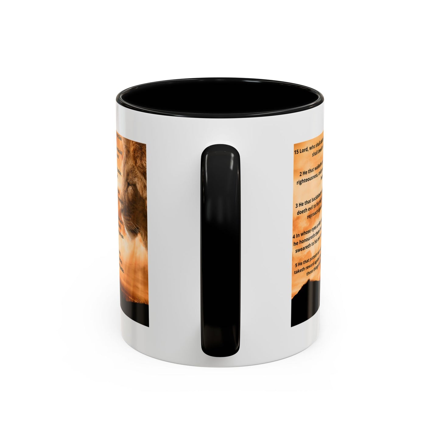 PSALM 15 ENG / SPA Inspirational Lion Accent Coffee Mug | Faith Mug, Motivational Gift, Nature Lover's Cup, Home Decor, Office Drinkware