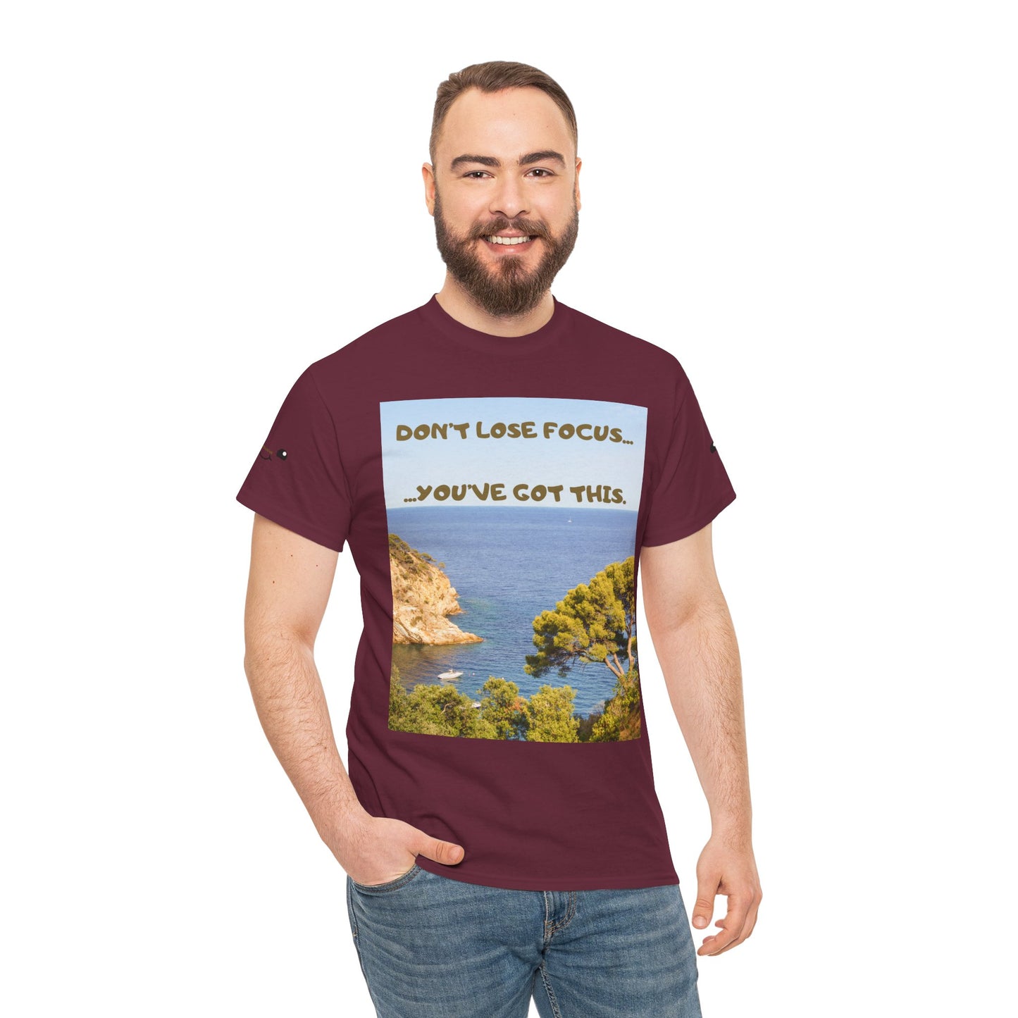Motivational Tee — "Don't Lose Focus, You've Got This" Beach Graphic