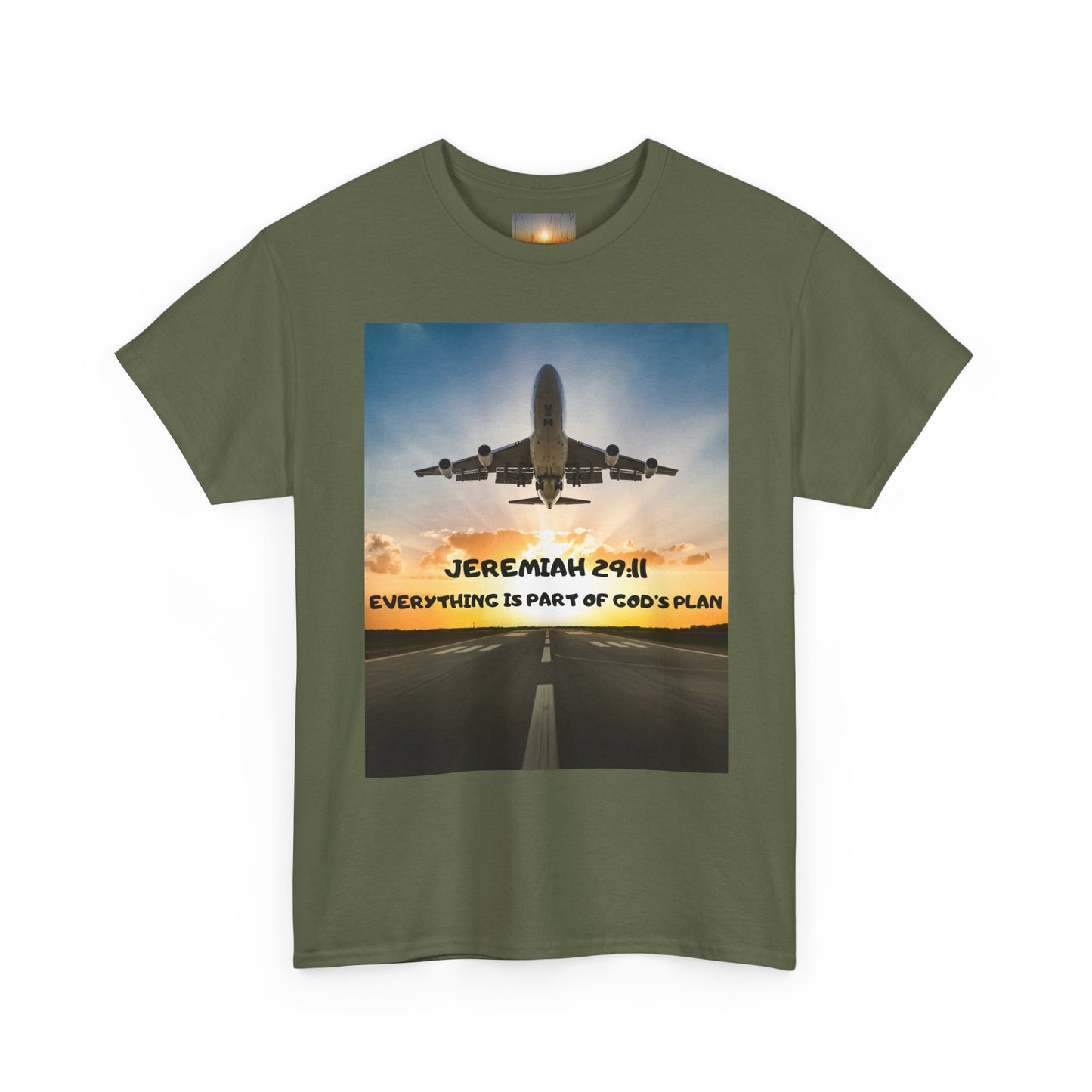 Faith Travel T‑Shirt — “Jeremiah 29:11 / Matthew 28:20” Inspirational Plane Tee