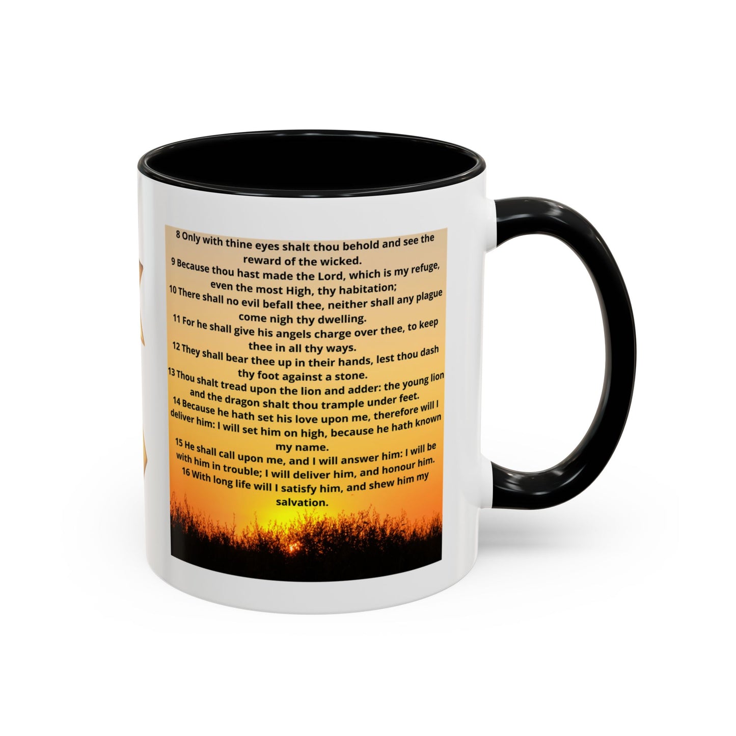 PSALM 91 Inspirational Lion Accent Coffee Mug | Motivational Gift, Scripture Mug, Unique Home Decor, Faith-Based Coffee Cup, Lion Design