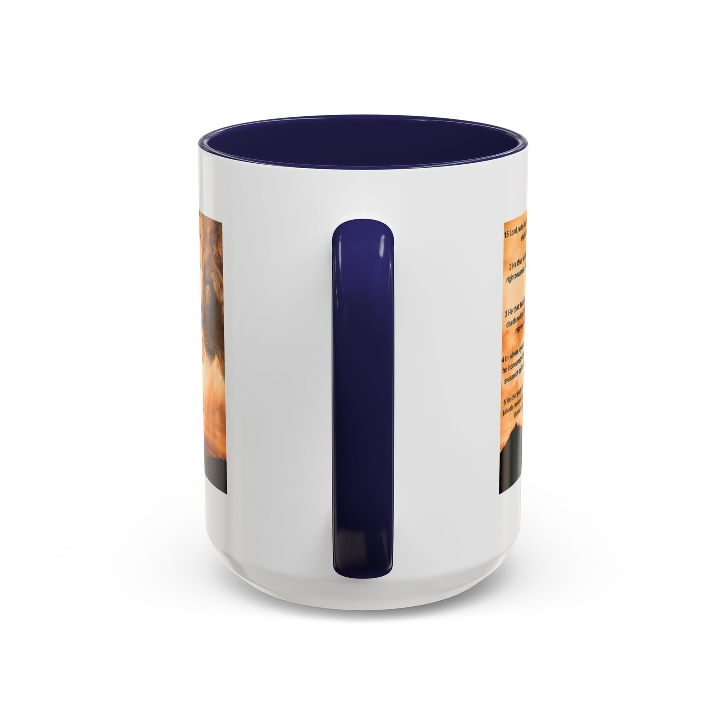 PSALM 15 ENG / SPA Inspirational Lion Accent Coffee Mug | Faith Mug, Motivational Gift, Nature Lover's Cup, Home Decor, Office Drinkware