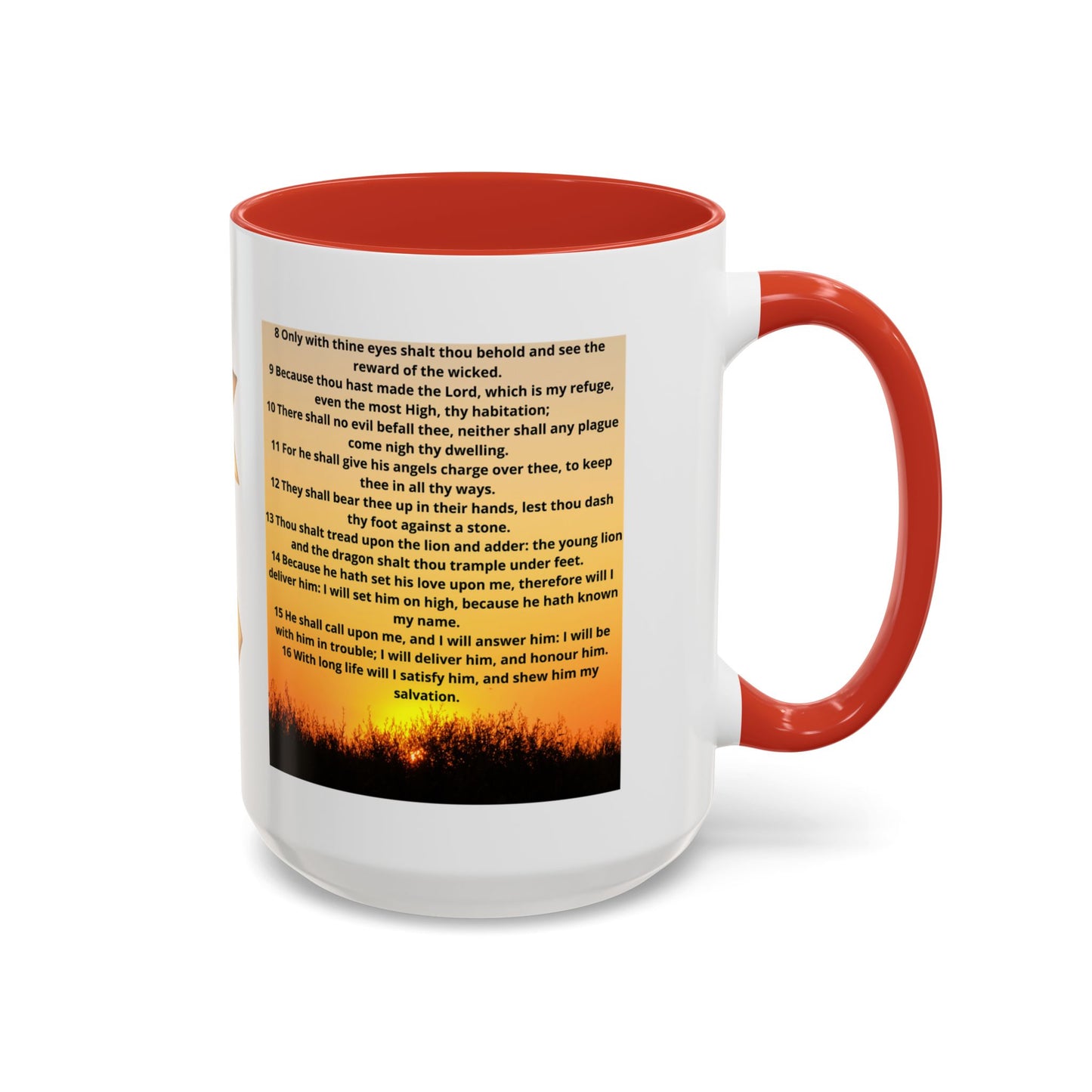 PSALM 91 Inspirational Lion Accent Coffee Mug | Motivational Gift, Scripture Mug, Unique Home Decor, Faith-Based Coffee Cup, Lion Design