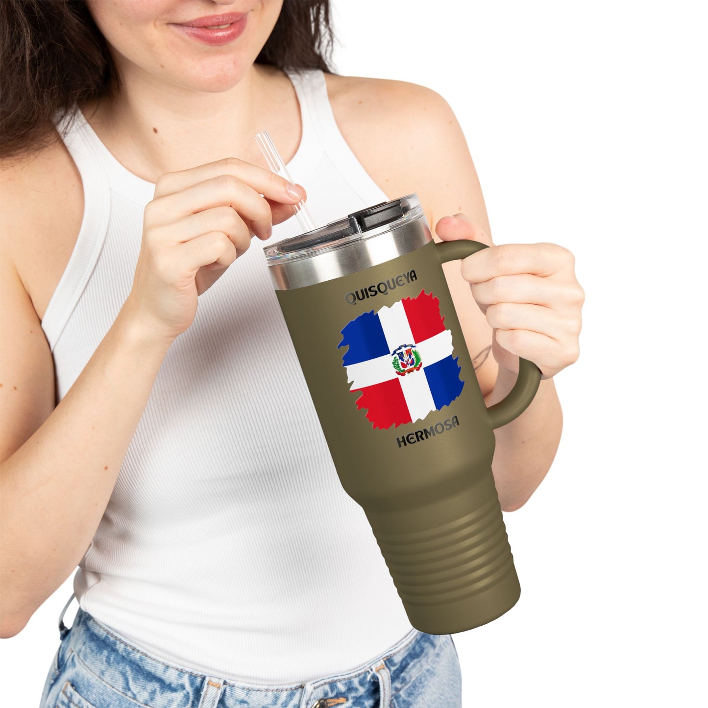 Dominican Republic Insulated Travel Mug, Caribbean Travel Cup, Beach Lover Gift, Quisqueya Hermosa Thermos, Vacation Essential, Summer [...]
