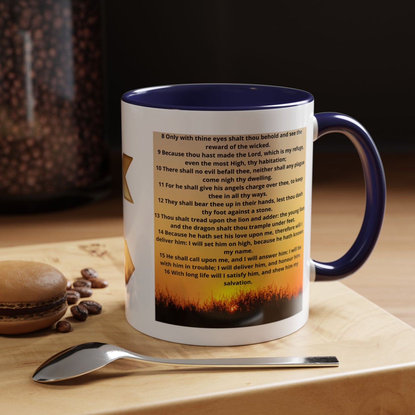 PSALM 91 Inspirational Lion Accent Coffee Mug | Motivational Gift, Scripture Mug, Unique Home Decor, Faith-Based Coffee Cup, Lion Design