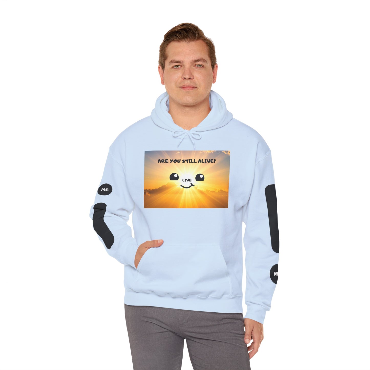 Smile Face Hoodie — "Are You Still Alive?" Sunrise Graphic Hooded Sweatshirt