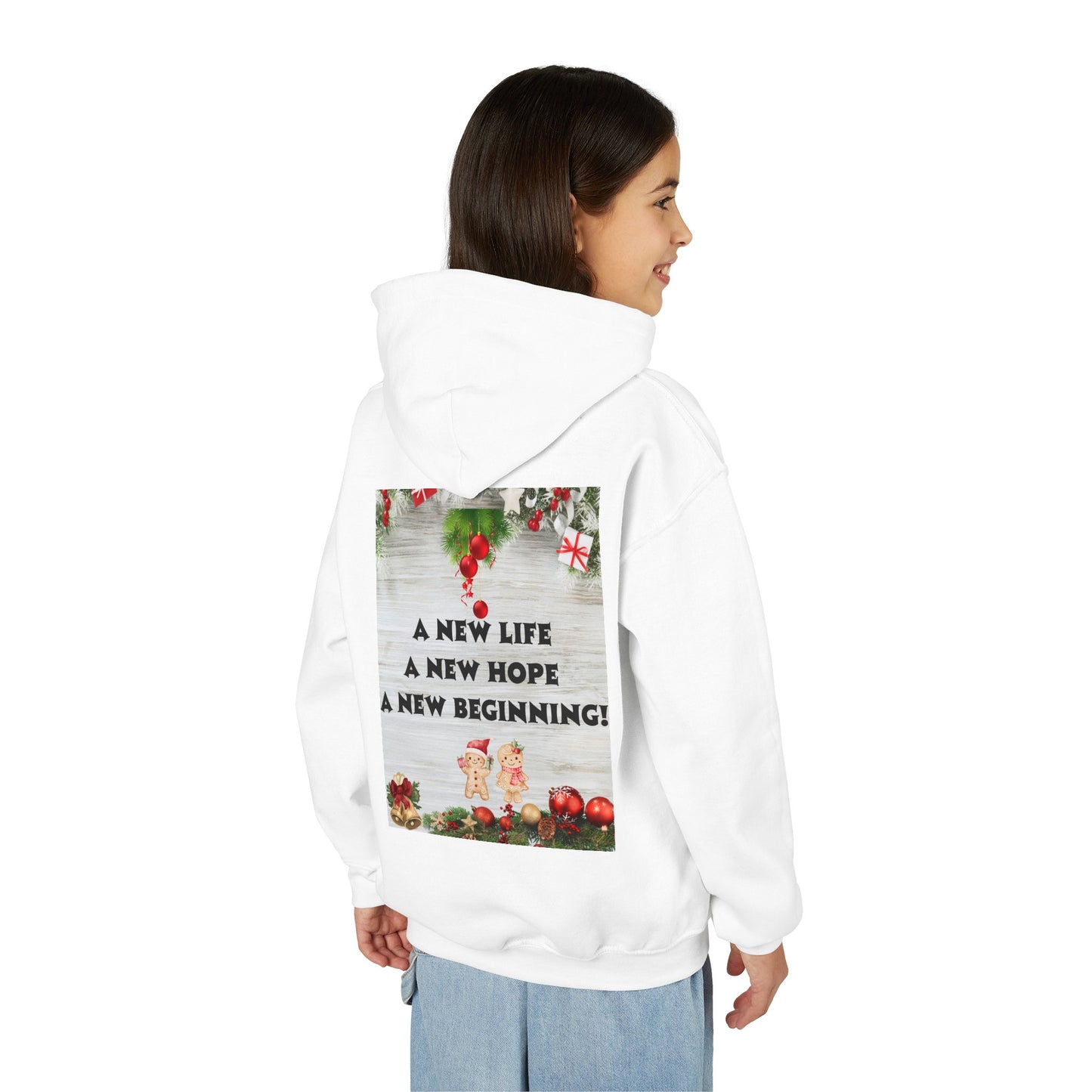 Youth Hooded Sweatshirt - Christmas Cheer, Cozy Holiday Gift, Festive Sweatshirt for Kids, Seasonal Wear, New Year Celebration