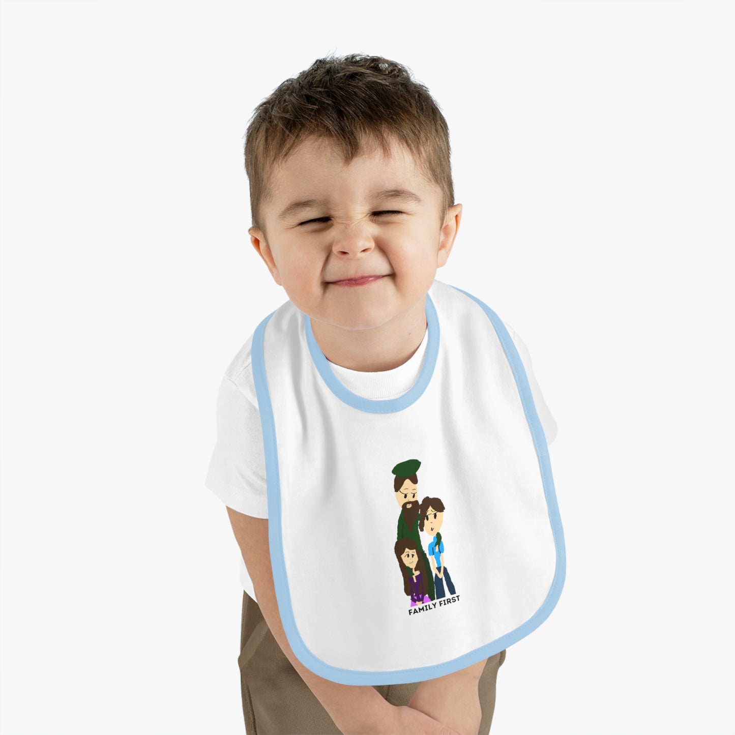 FAMILY FIRST ISAAC IDYER ARTS DESINGS Baby Contrast Trim Jersey Bib