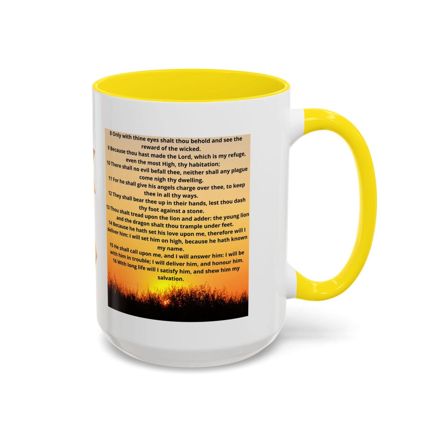 PSALM 91 Inspirational Lion Accent Coffee Mug | Motivational Gift, Scripture Mug, Unique Home Decor, Faith-Based Coffee Cup, Lion Design