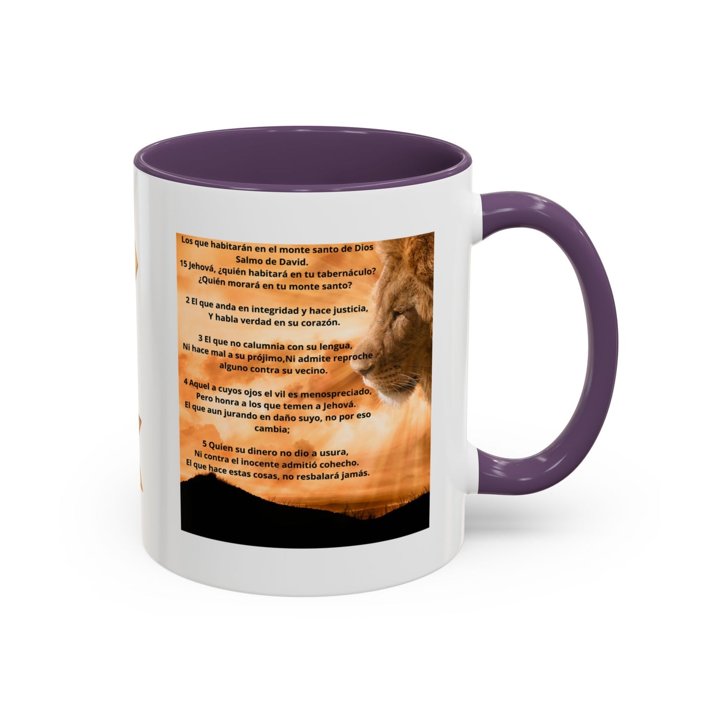 PSALM 15 ENG / SPA Inspirational Lion Accent Coffee Mug | Faith Mug, Motivational Gift, Nature Lover's Cup, Home Decor, Office Drinkware