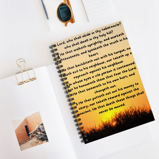 PSALM 15 Inspirational Spiral Notebook - Ruled Line, Motivational Journal, Prayer Journal, Sunset Design, Affirmation Notebook