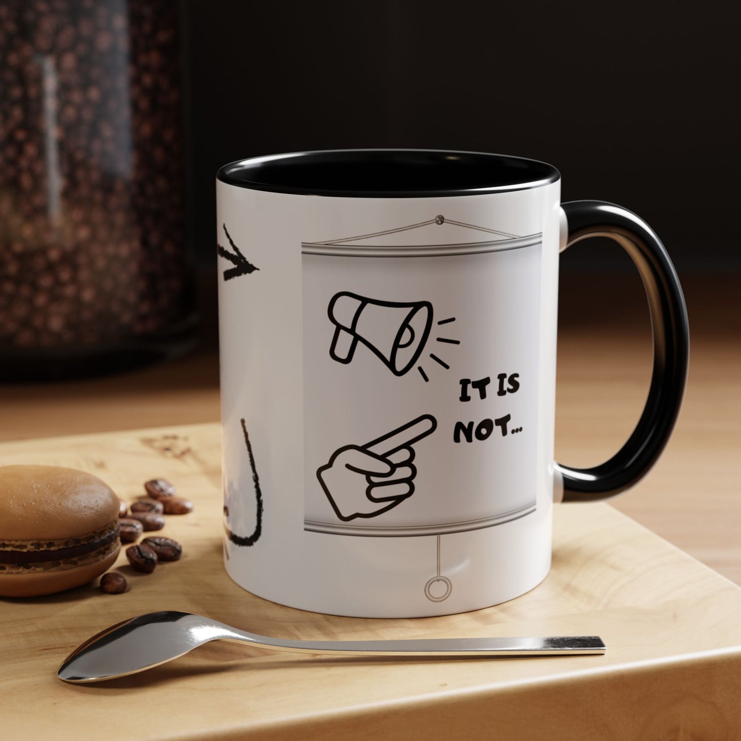 Accent Coffee Mug — Funny 'It Is Not your Fault' Doodle Cartoon Mug (11/15oz)