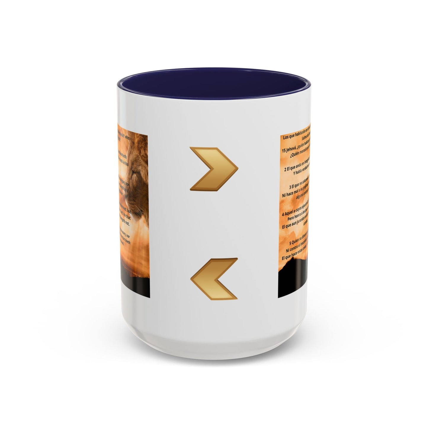 PSALM 15 ENG / SPA Inspirational Lion Accent Coffee Mug | Faith Mug, Motivational Gift, Nature Lover's Cup, Home Decor, Office Drinkware