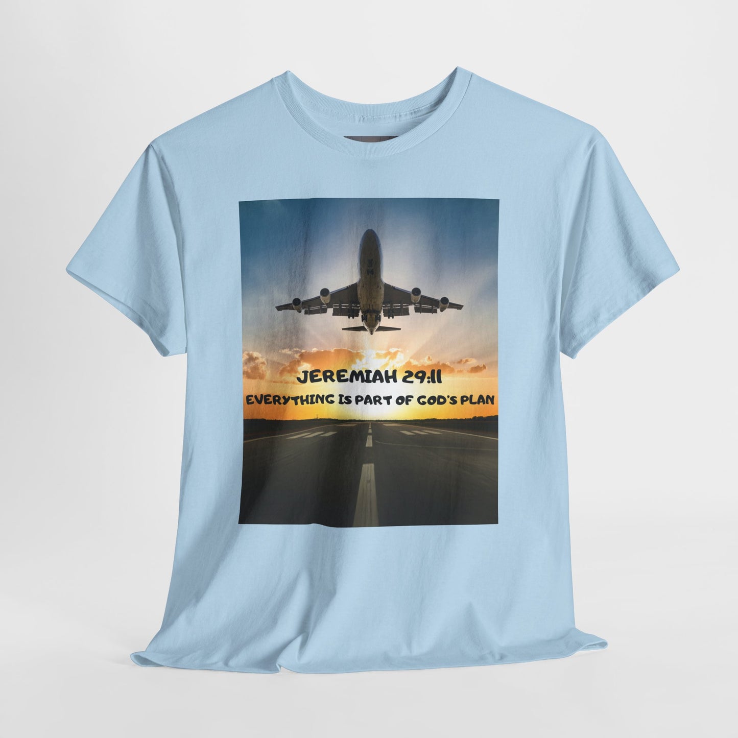 Faith Travel T‑Shirt — “Jeremiah 29:11 / Matthew 28:20” Inspirational Plane Tee