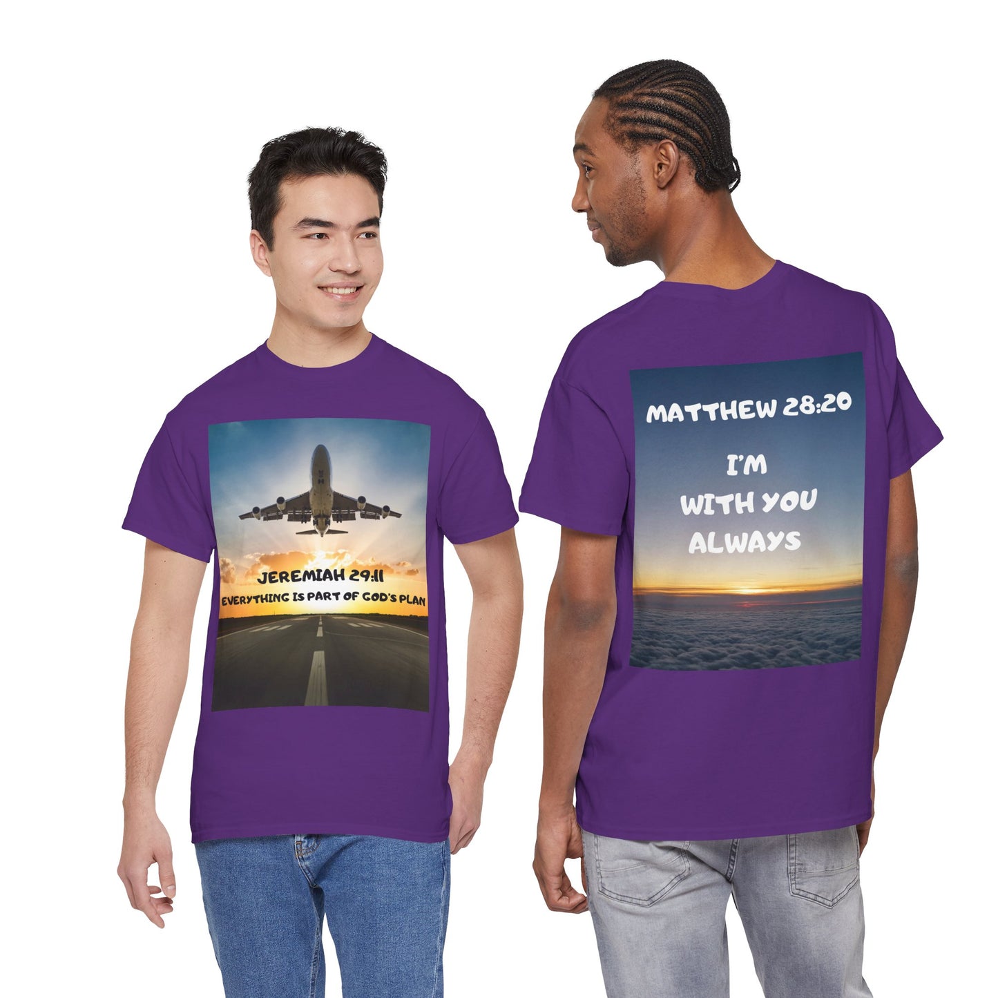 Faith Travel T‑Shirt — “Jeremiah 29:11 / Matthew 28:20” Inspirational Plane Tee