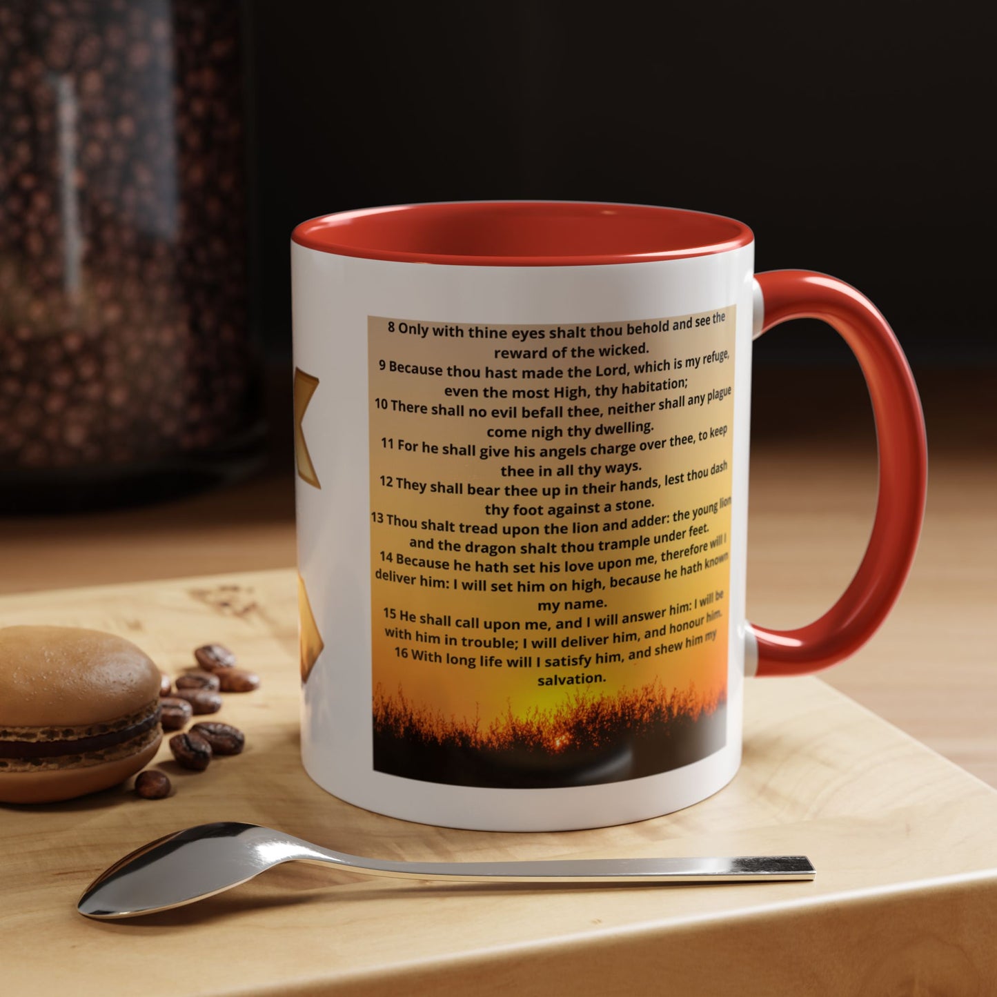 PSALM 91 Inspirational Lion Accent Coffee Mug | Motivational Gift, Scripture Mug, Unique Home Decor, Faith-Based Coffee Cup, Lion Design