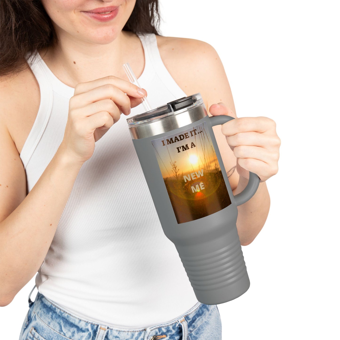 I MADE IT / LEAVING MARKED TRACES Inspiring Insulated Travel Mug, 40oz - Motivational Coffee Cup for New Beginnings, Perfect Gift for Self-Care, Daily Use, Travel Mug, [...]