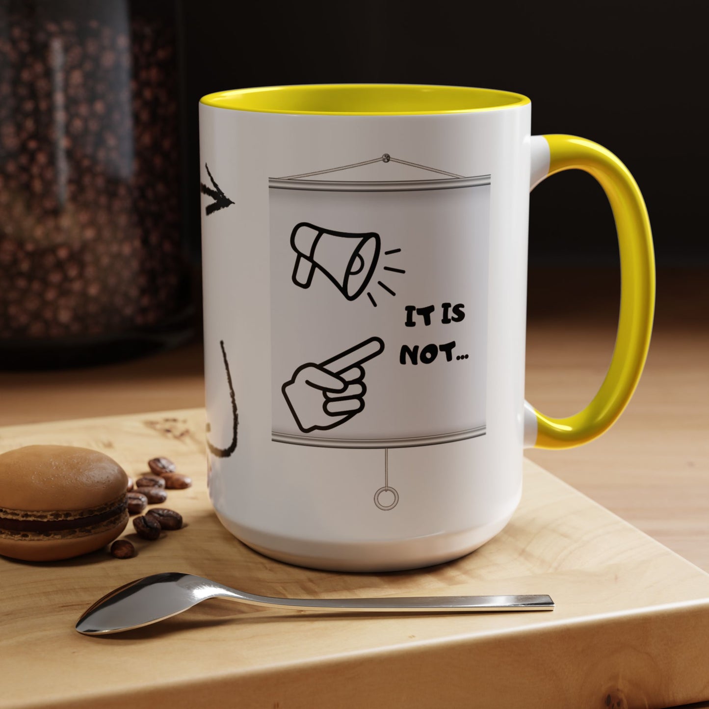 Accent Coffee Mug — Funny 'It Is Not your Fault' Doodle Cartoon Mug (11/15oz)