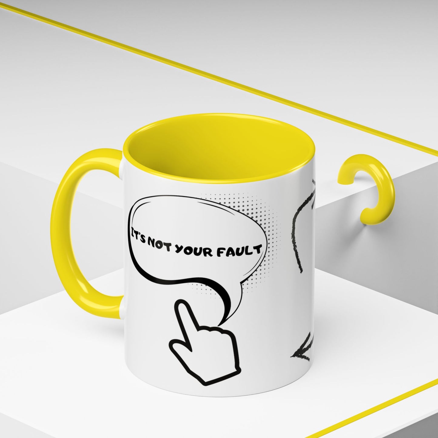 Accent Coffee Mug — Funny 'It Is Not your Fault' Doodle Cartoon Mug (11/15oz)
