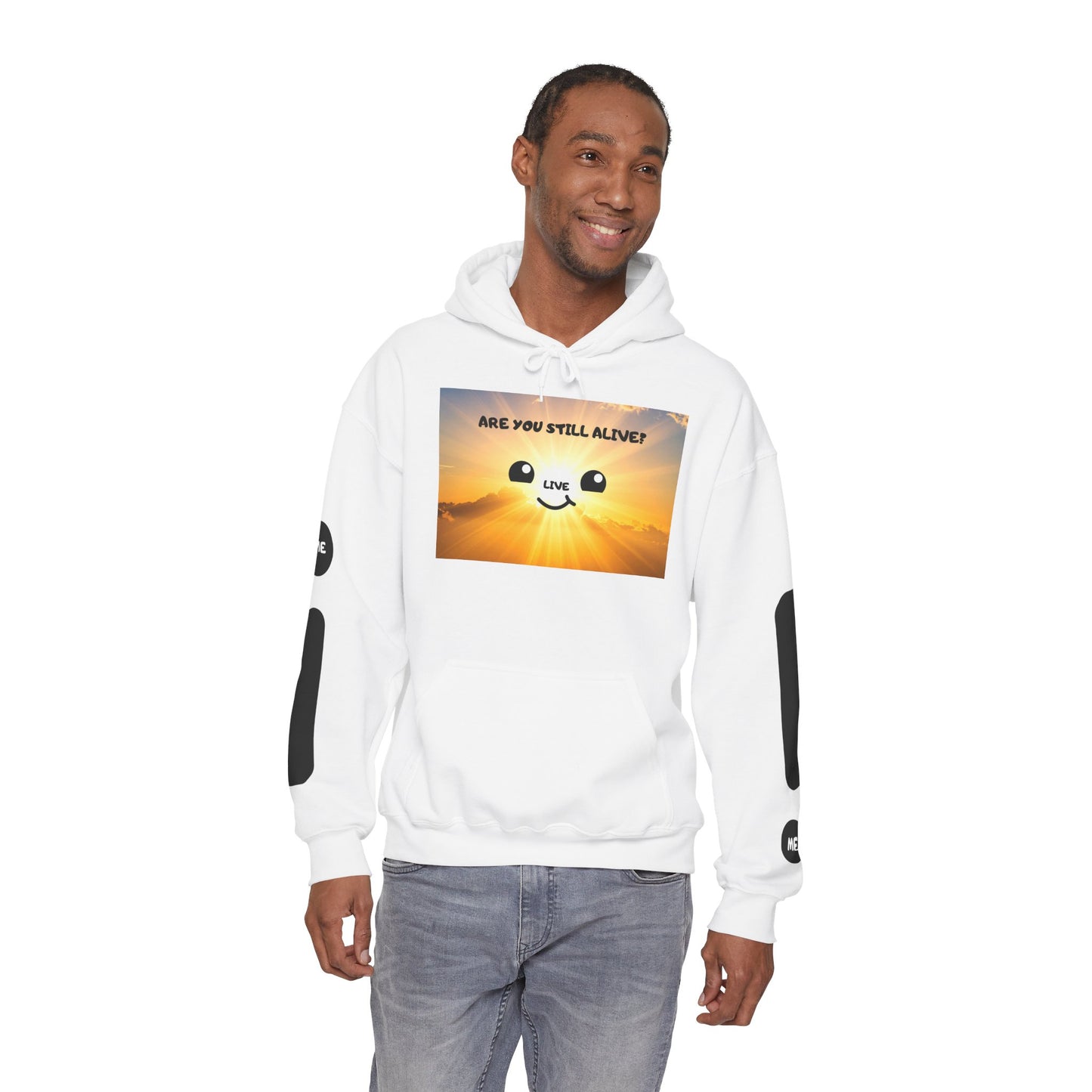 Smile Face Hoodie — "Are You Still Alive?" Sunrise Graphic Hooded Sweatshirt