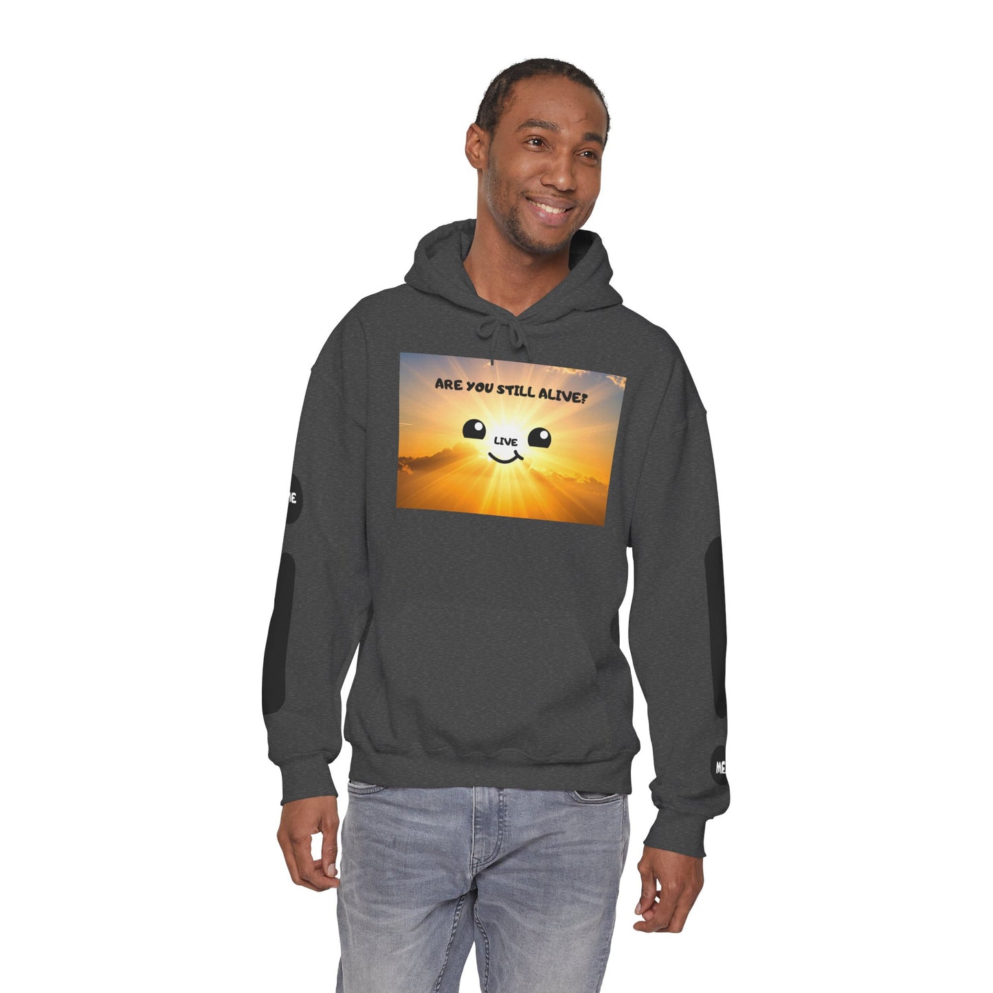 Smile Face Hoodie — "Are You Still Alive?" Sunrise Graphic Hooded Sweatshirt