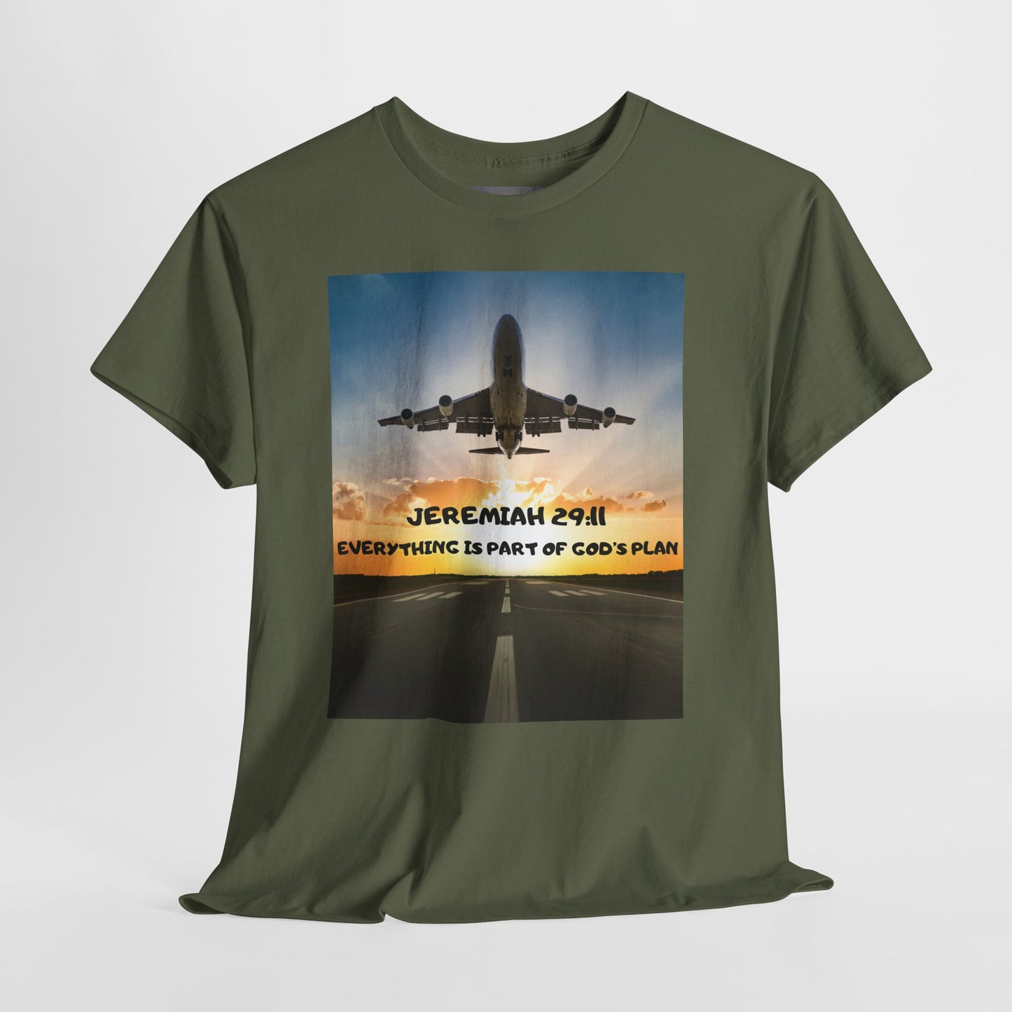 Faith Travel T‑Shirt — “Jeremiah 29:11 / Matthew 28:20” Inspirational Plane Tee