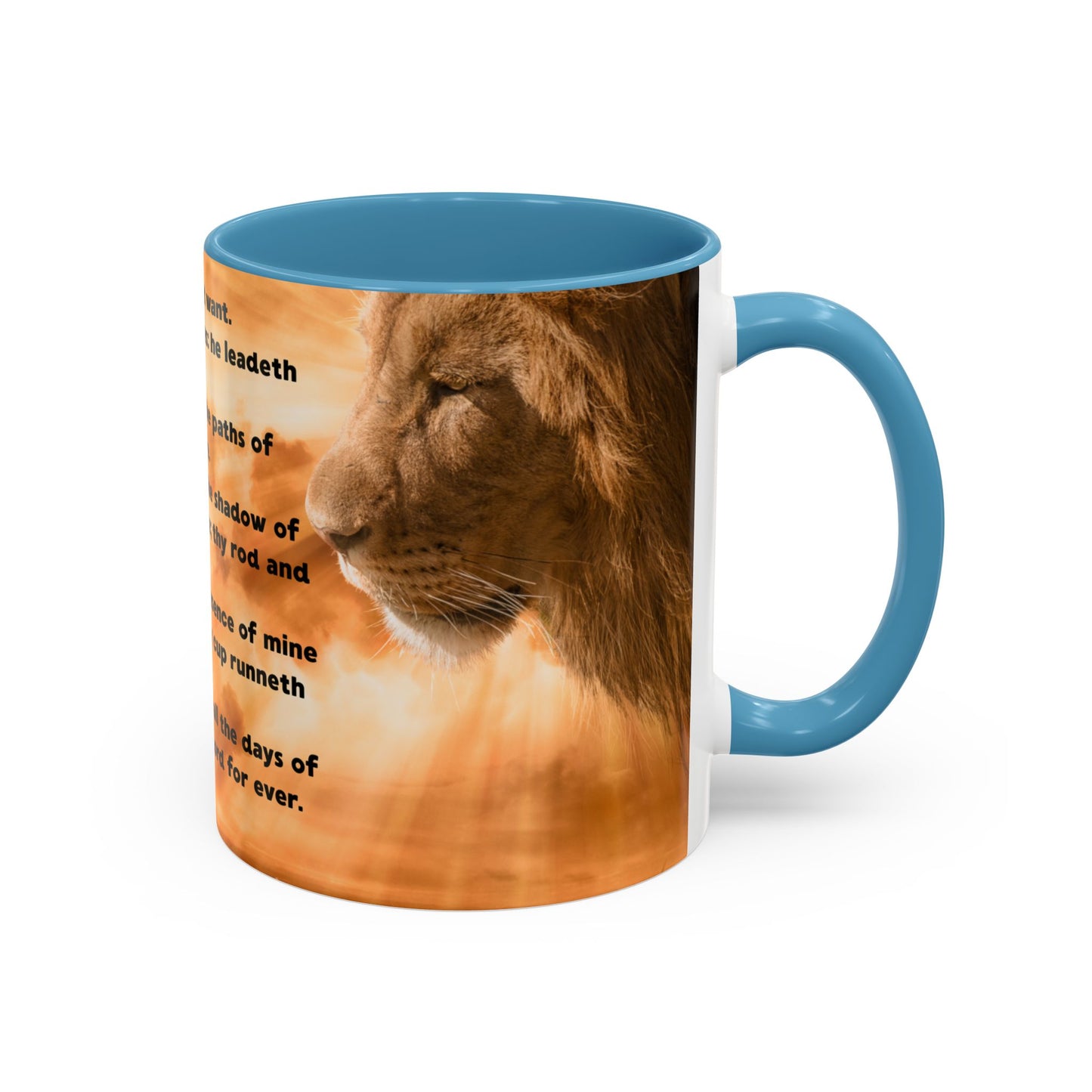 PSALM 23 Inspirational Coffee Mug with Lion Design, Spiritual Gift for Her, Housewarming Present, Faith-Based Kitchen Decor